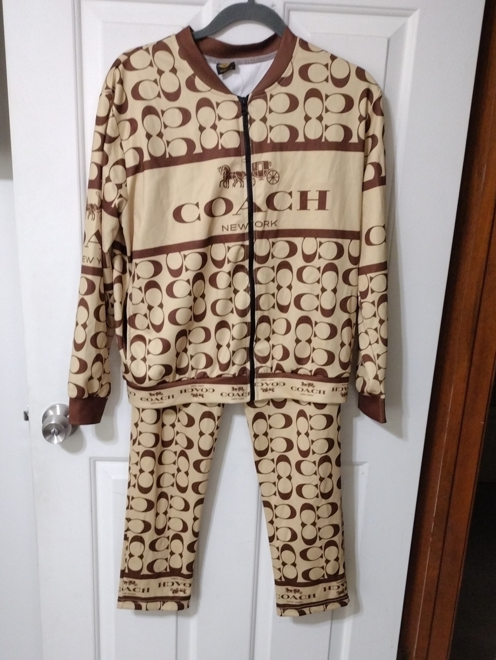 Coach Cream and Brown Signature Logo Pajama Set With Tags Hermes Tag